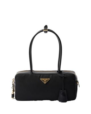 Re-Nylon and Leather Small Top-Handle Bag with Padlock