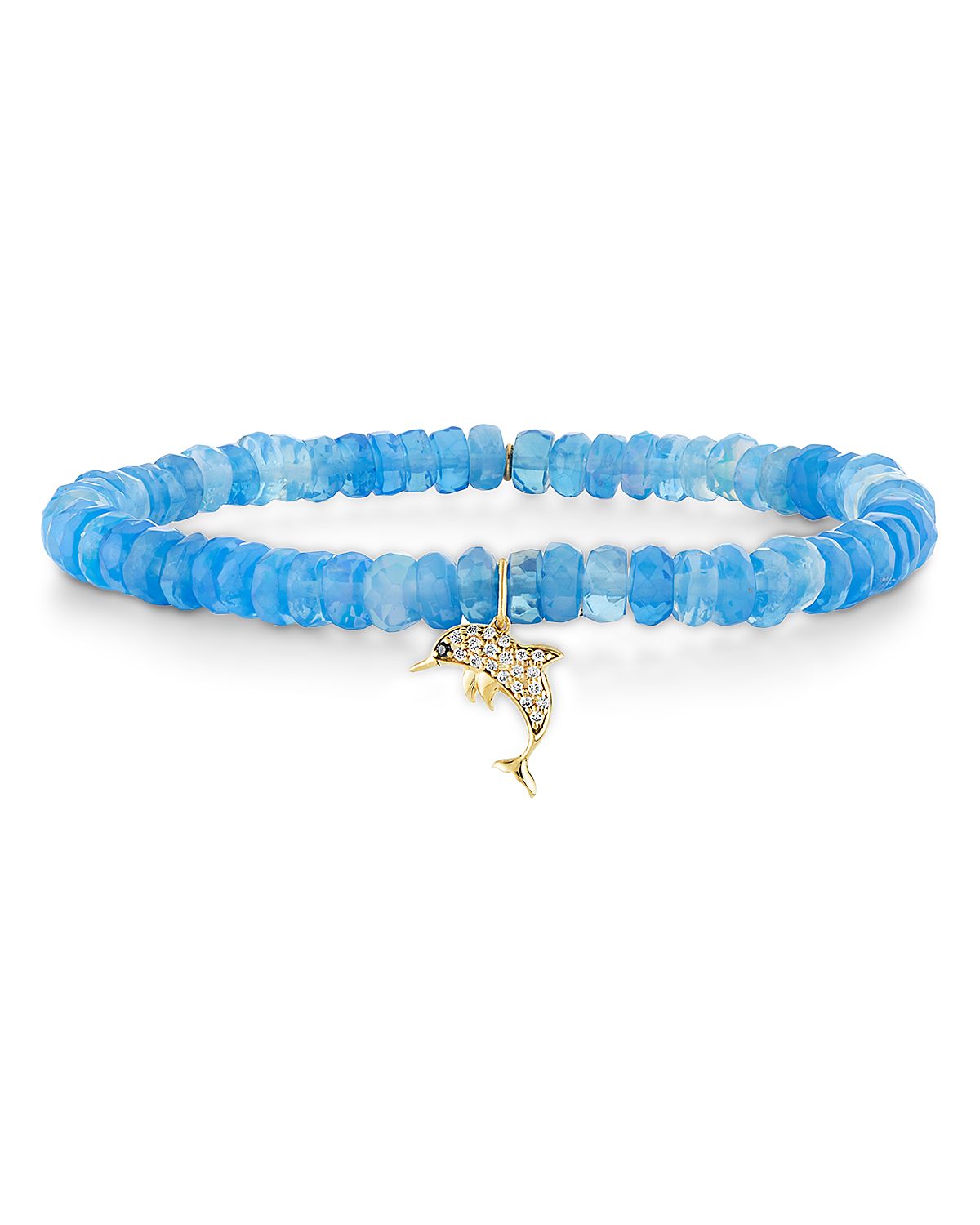 Sydney Evan 14K Yellow Gold Diamond Dolphin Charm Ethiopian Opal Beaded Stretch Bracelet