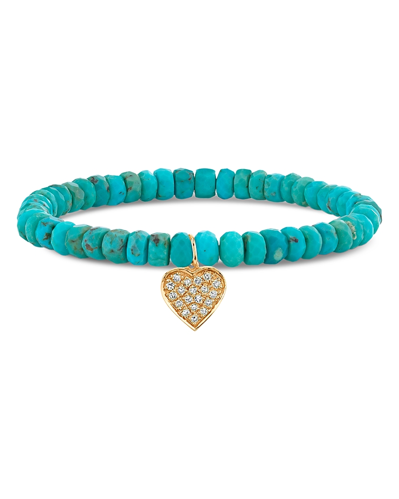 Sydney Evan 14k Yellow Gold Baby Heart Turquoise And Diamond Bracelet