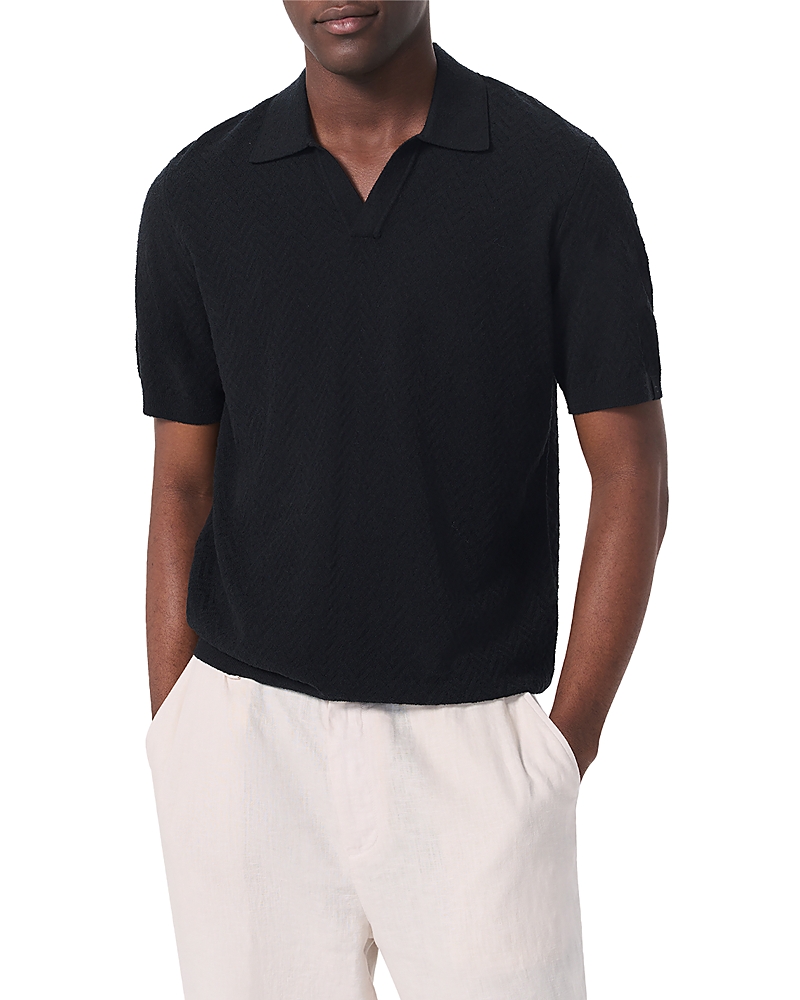 Rag & Bone Zuma Johnny Collar Chevron Terry Cloth Polo In Black