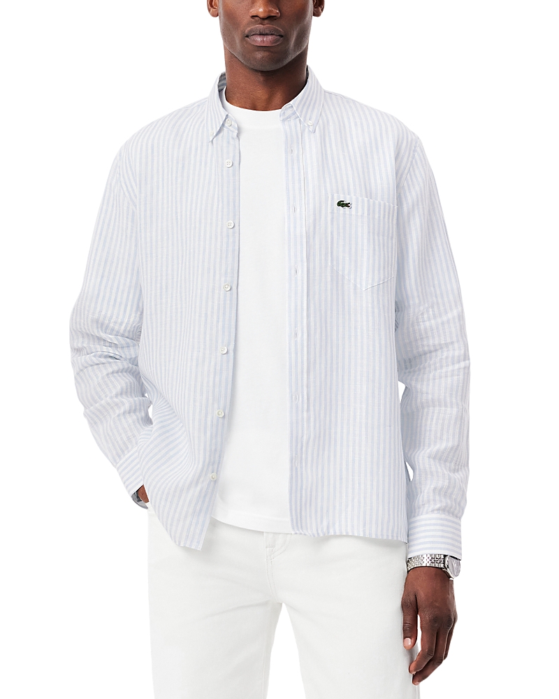 Lacoste Long Sleeve Button Front Shirt In Neutral
