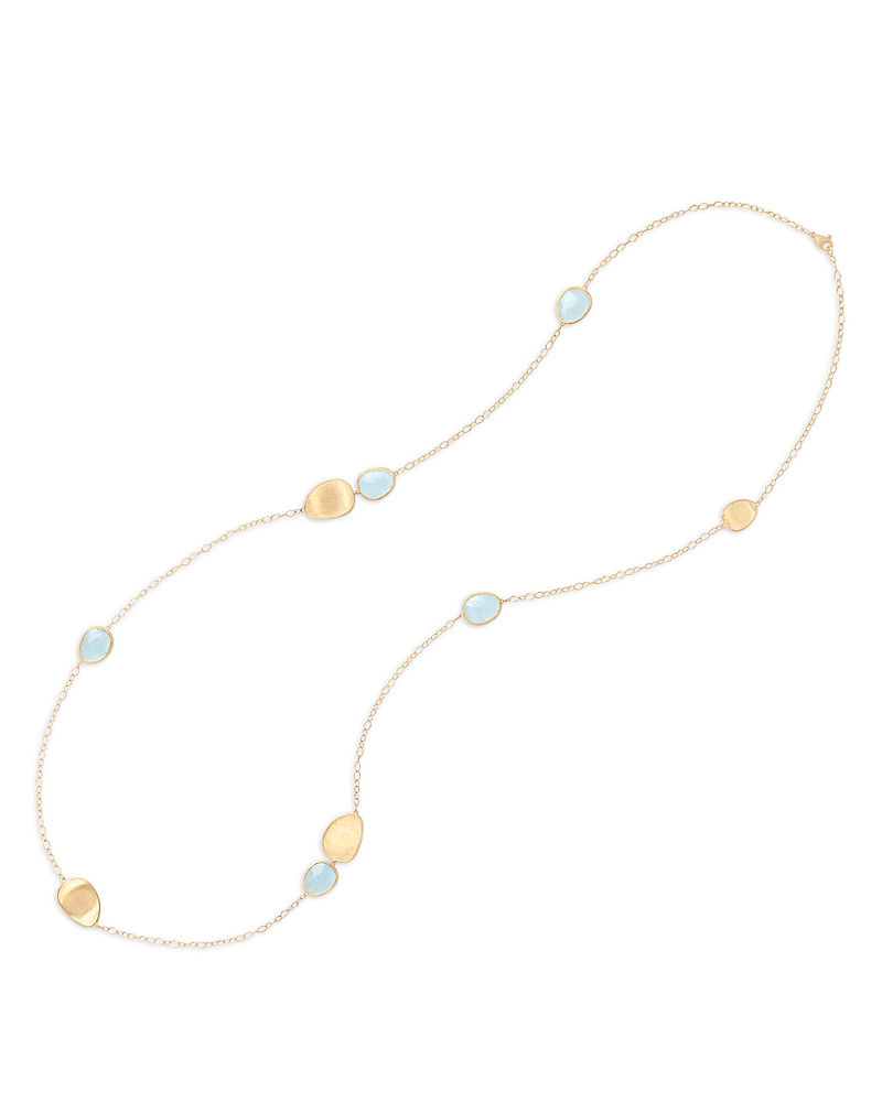 Marco Bicego 18k Yellow Gold Lunaria Aquamarine & Textured Petal Long Statement Necklace, 39.25