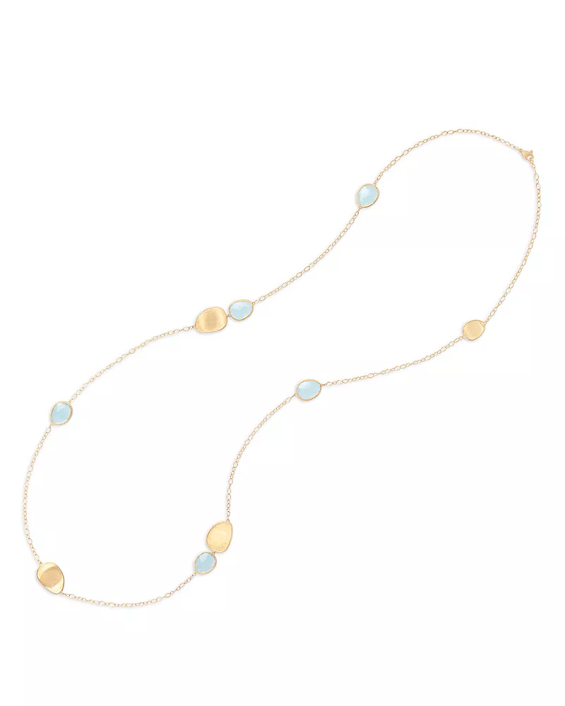 Marco Bicego 18K Yellow Gold Lunaria Aquamarine & Textured Petal Long Statement Necklace, 39.25