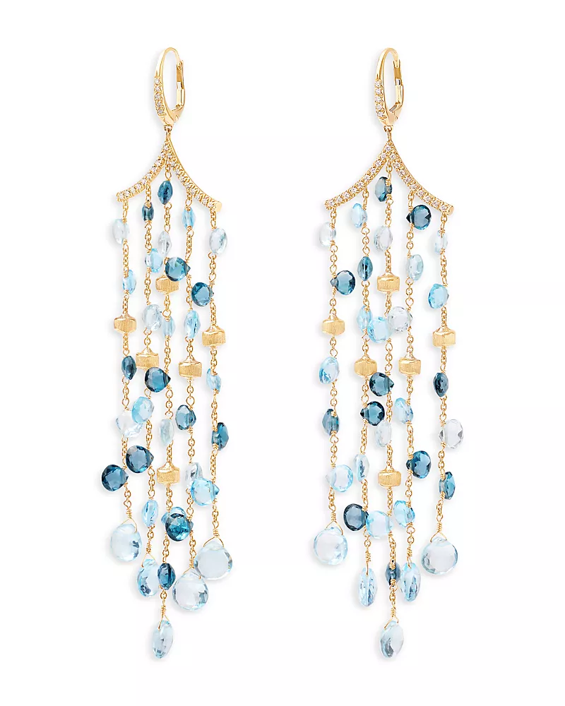 Marco Bicego 18K Yellow Gold Paradise Multi Blue Topaz & Diamond Five Strand Chandelier Drop Earrings