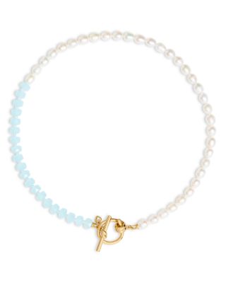 kate spade new york - Ropes & Knots Blue Bead & Cultured Freshwater Pearl Collar Necklace, 18"
