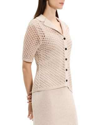 Open Knit Camp Collar Sweater