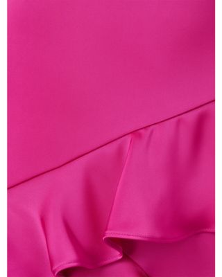 Stretch Satin Ruffle Long Dress