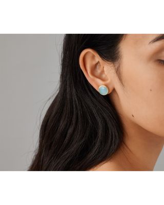 18K Yellow Gold Jaipur Color Aquamarine Oval Stud Earrings