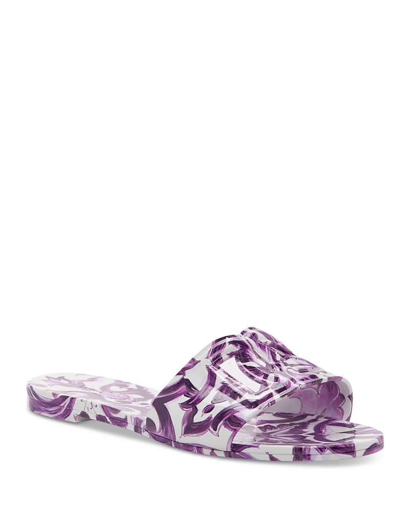 Dolce & Gabbana Maiolica Cut-out Dg Rubber Sandals In Purple