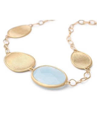 18K Yellow Gold Lunaria Aquamarine & Textured Disc Link Bracelet