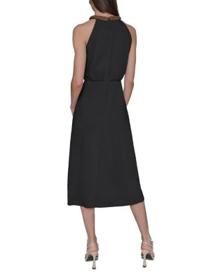 Halter Neck Embellished Floral Print Dress