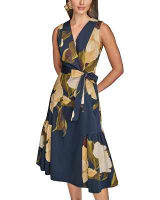 Floral Sateen Tie Waist Dress