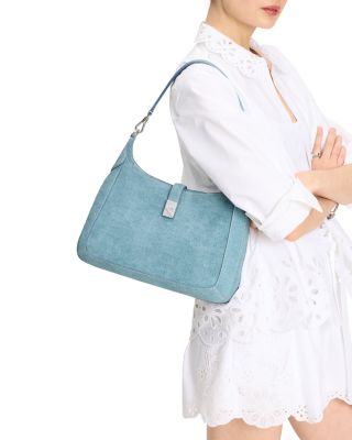 Deco Denim Print Suede Hobo Bag
