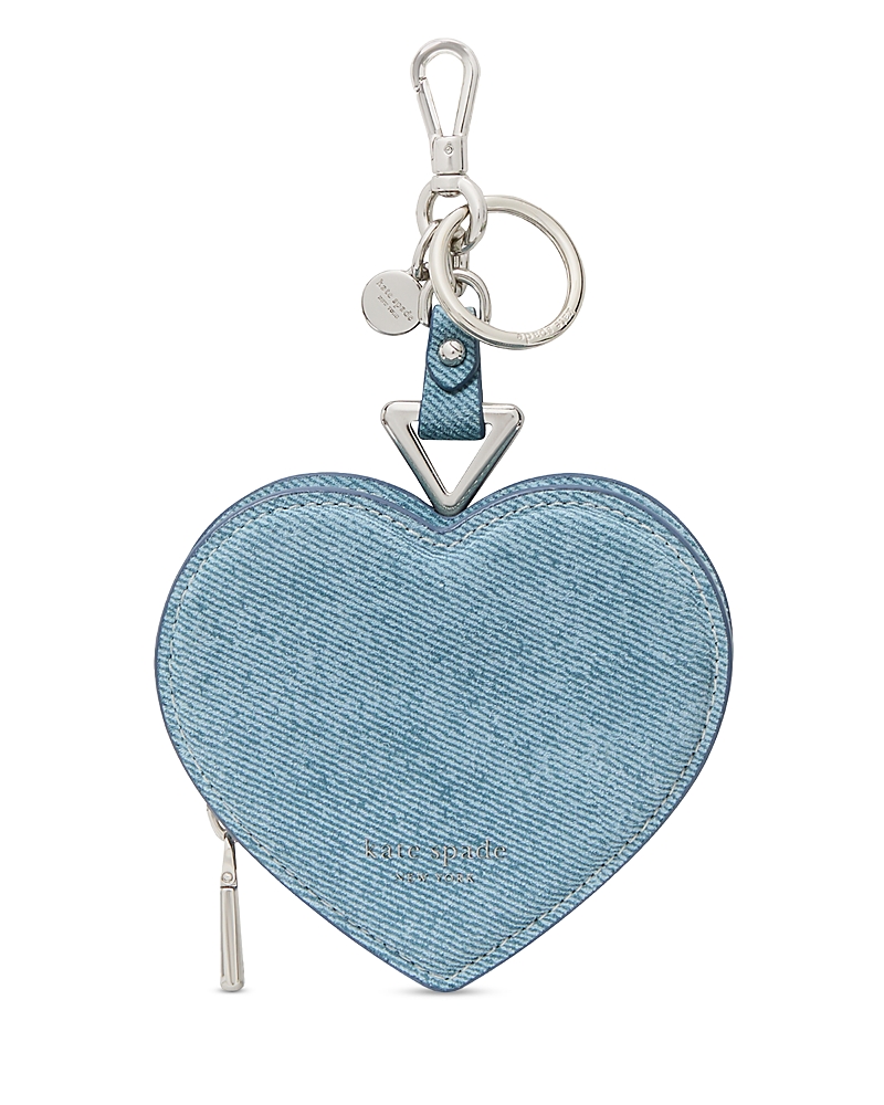 Kate Spade New York Liv Denim Print Suede Heart Coin Purse Key Fob