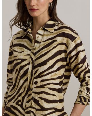 Relaxed Fit Zebra Print Linen Shirt