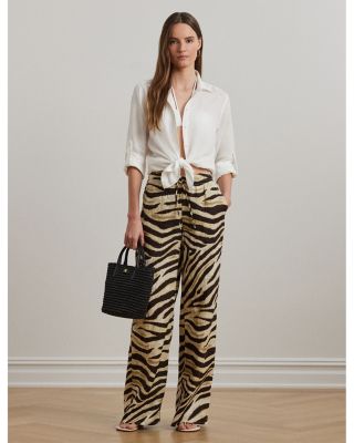 Zebra Print Linen Wide Leg Pant