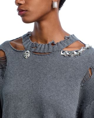 Distressed Crystal Embellished Sweater
