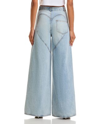 Wide Leg Crystal Slit Jeans in Light Blue