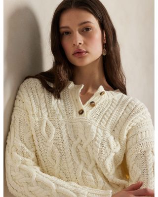 Aran Knit Cotton Henley Sweater