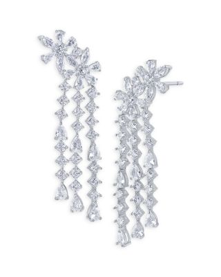 Cubic Zirconia Flower Waterfall Statement Earrings