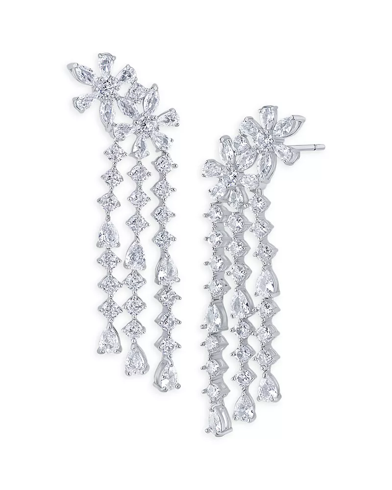 Kenneth Jay Lane Cubic Zirconia Flower Waterfall Statement Earrings