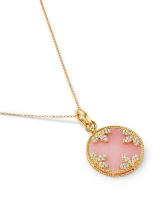 18K Yellow Gold Venetian Princess Medallion Pink Opal & Diamond Pendant Necklace, 15-17"