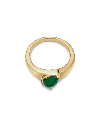 Emerald Pear Shaped Solitaire Ring in 14K Yellow Gold