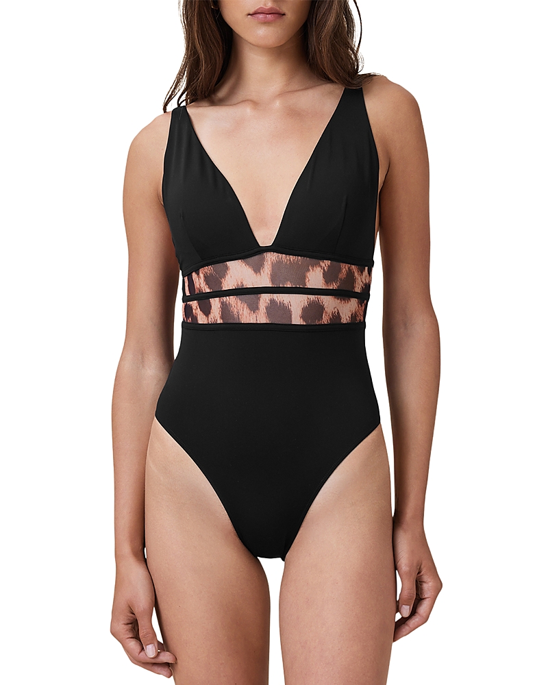 Allsaints Xalia Mesh Leopard Print Swimsuit