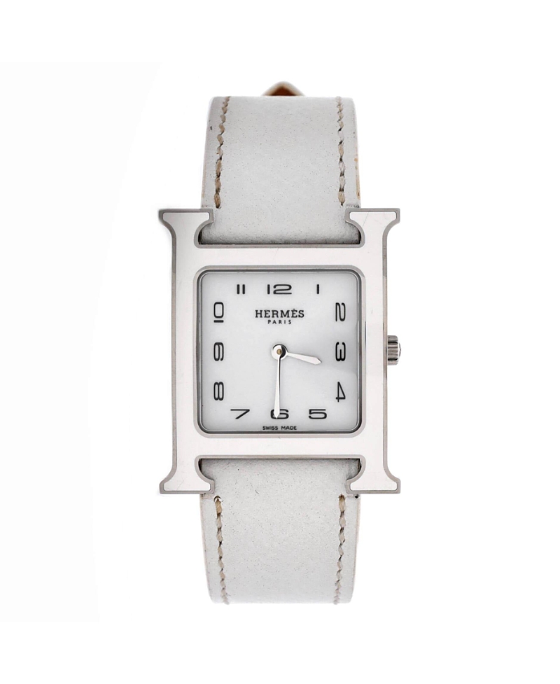 Shop Pre-owned Hermes Hermes Heure H Quartz Watch In Plated Metal And Leather 26mm