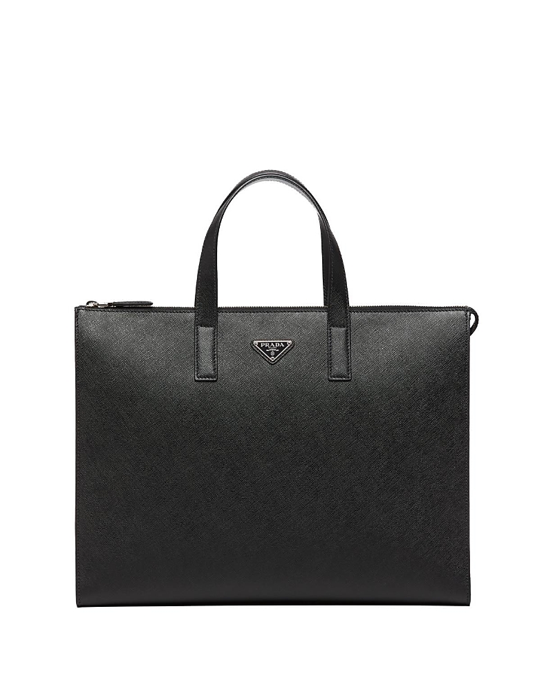 Prada Structured Leather Backpack With Logo Zipper Closure