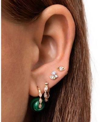 14K Yellow Gold Diamond Open Evil Eye Stud Earrings