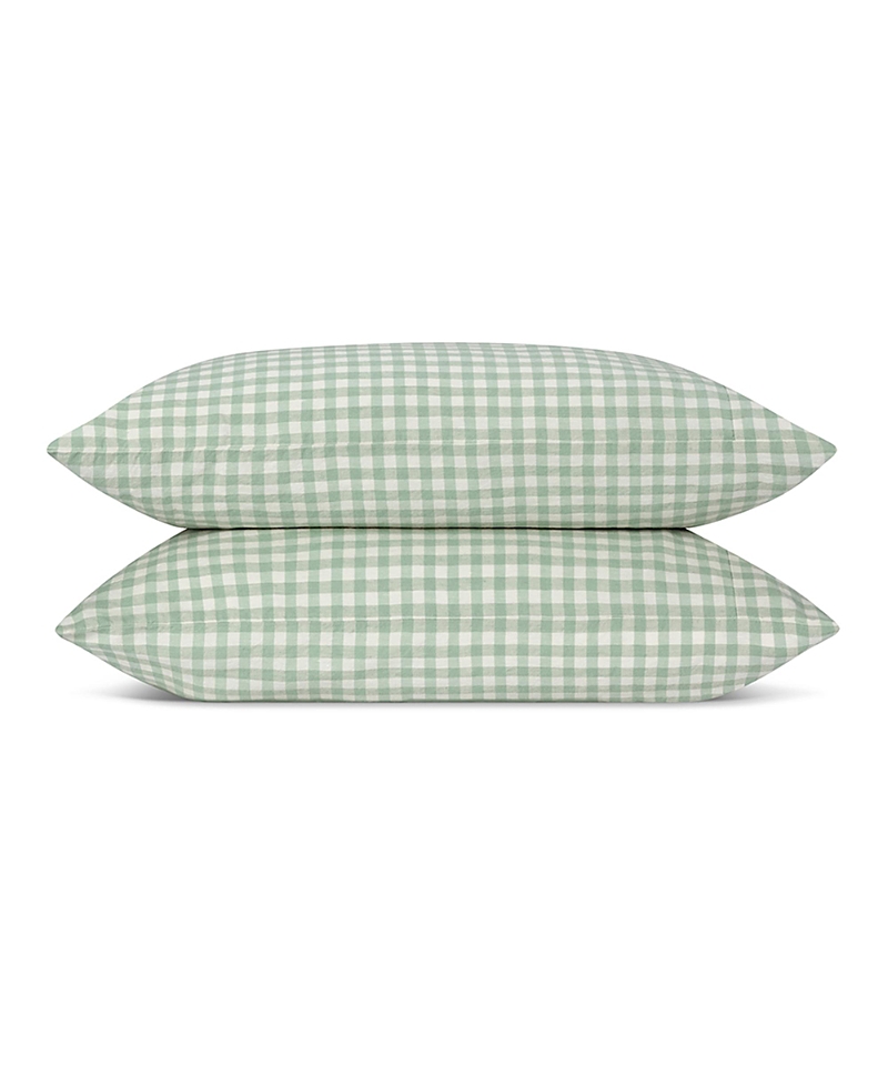 Piglet In Bed Gingham Linen Blend Pillowcase Pair In Green