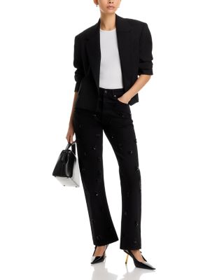 The Embellished Vertical High Rise Jeans in Black