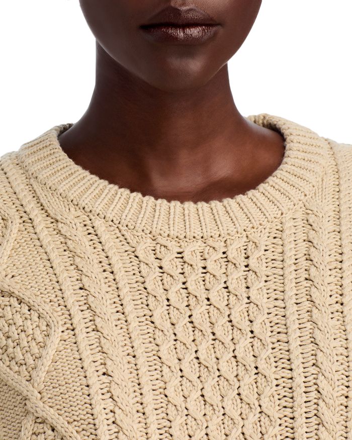 Cropped Cable Crewneck Sweater