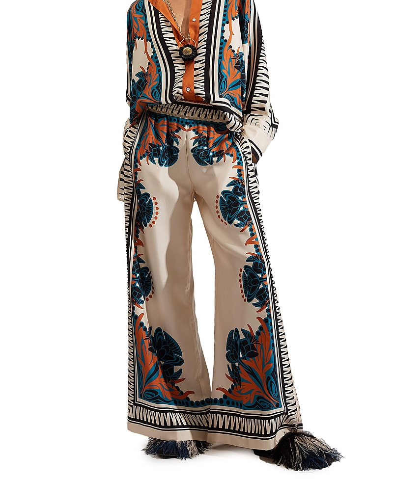 La Doublej Florence-print Silk Twill Palazzo Pants