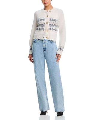 100% Cashmere Fair isle Brush Crewneck Cardigan - Exclusive