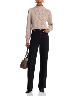 AQUA 100% Cashmere Pointelle Mock Neck Sweater - Exclusive