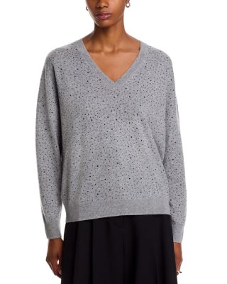 100% Cashmere V Neck Crystal Sweater - Exclusive