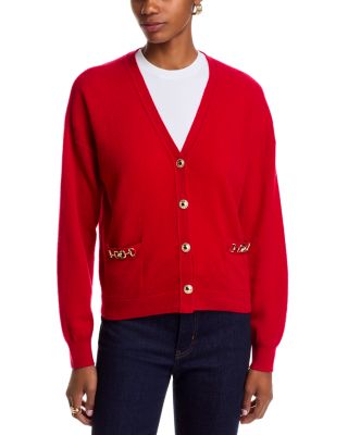 100% Cashmere Hardware Trim V Neck Cardigan - Exclusive