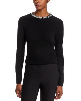 100% Cashmere Crystal Trim Sweater - Exclusive
