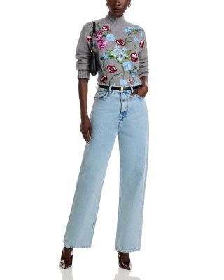 100% Cashmere Garden Floral Mock Neck Sweater - Exclusive