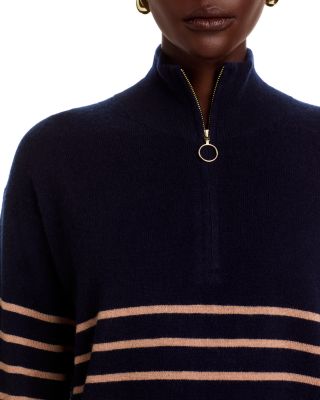 100% Cashmere Mock Neck Quarter Zip Striped Sweater - Exclusive