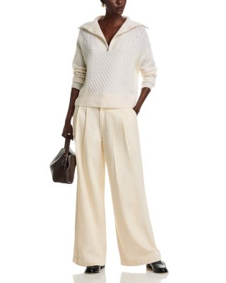 100% Cashmere Quarter Zip Cable Knit Sweater - Exclusive