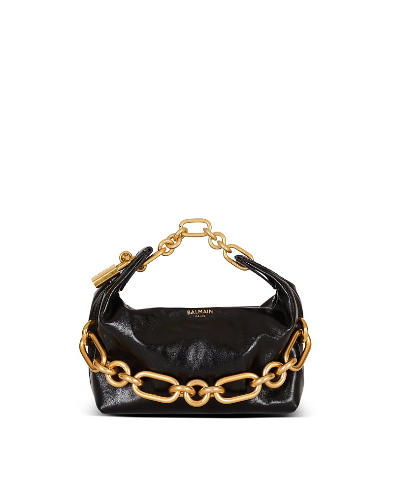 Balmain Sync Black Mini Handbag With Chain-link And Logo Plaque In Leather Woman In Black