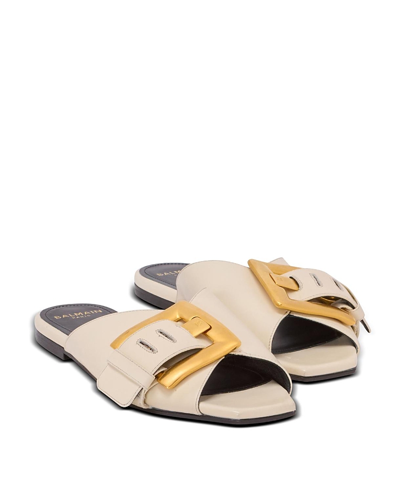 Balmain Anthem Flat Leather Sandals In Sand