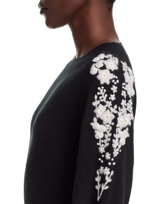 100% Cashmere Embellished Embroidered Floral Sweater - Exclusive