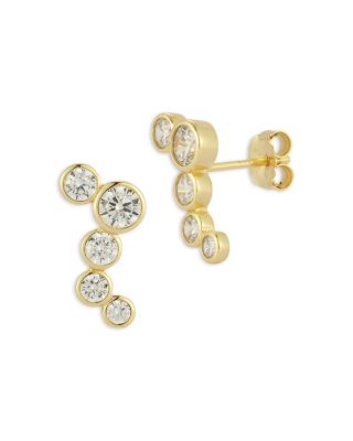 Cubic Zirconia Bezel Zip Zag Stud Earrings - Exclusive