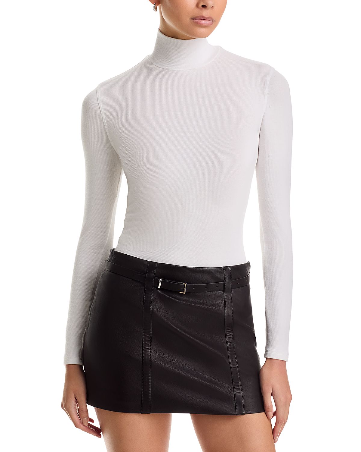 Frame Rib Knit Turtleneck Top