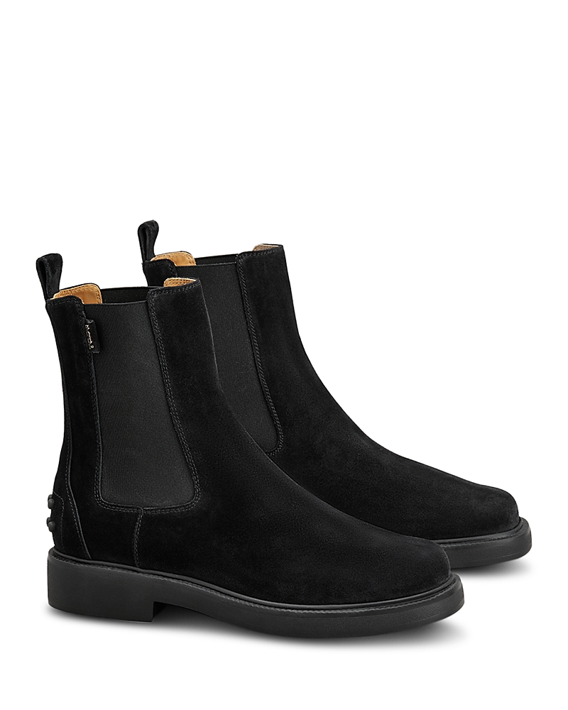 Tod's Suede Ankle Boots With Round Toe And Elastic Inserts In Black
