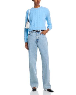 AQUA 100% Cashmere Cable Knit Crewneck Sweater - Exclusive